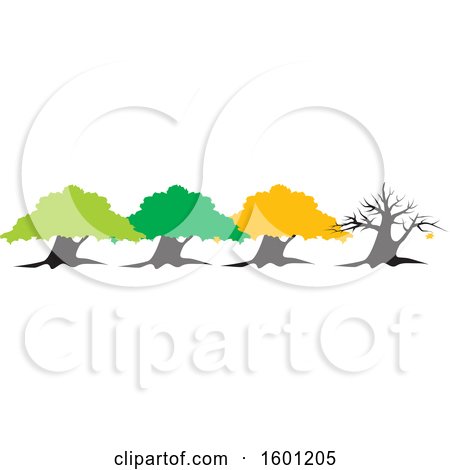 Clipart of a Row of Four Seasons Trees for Spring Summer Fall and Winter - Royalty Free Vector Illustration by Johnny Sajem