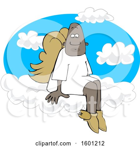 Clipart of a Cartoon Black Male Angel Sitting on the Clouds of Heaven - Royalty Free Vector Illustration by djart