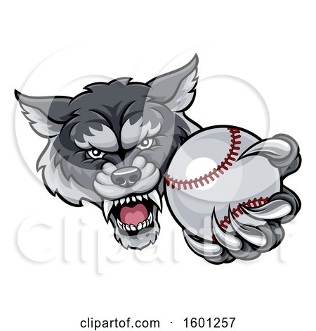 Clipart of a Tough Wolf Monster Mascot Holding out a Baseball in One Clawed Paw - Royalty Free Vector Illustration by AtStockIllustration