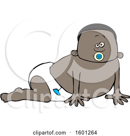 Clipart of a Cartoon Black Baby Boy Crawling - Royalty Free Vector Illustration by djart