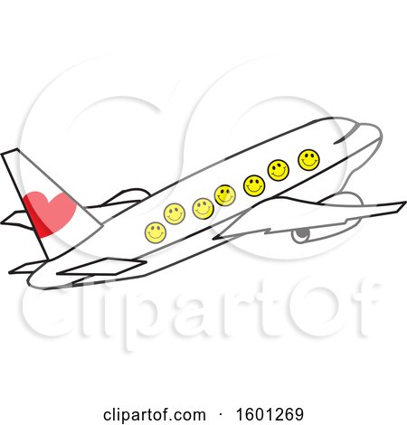 Clipart of a Cartoon Airplane with Happy Faces - Royalty Free Vector Illustration by Johnny Sajem