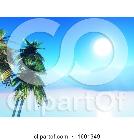 Clipart of a 3d Tropical Sunny Landscape with Palm Trees - Royalty Free Illustration by KJ Pargeter