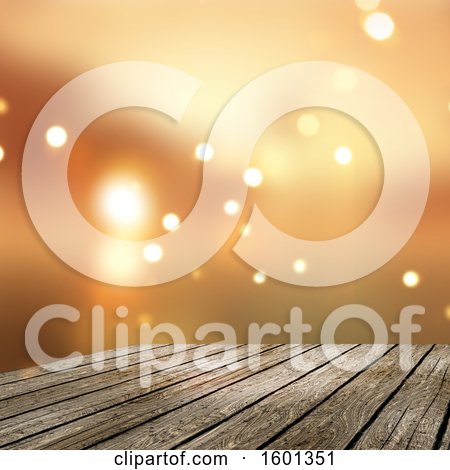 Clipart of a 3d Wood Surface Against Orange Flares - Royalty Free Illustration by KJ Pargeter