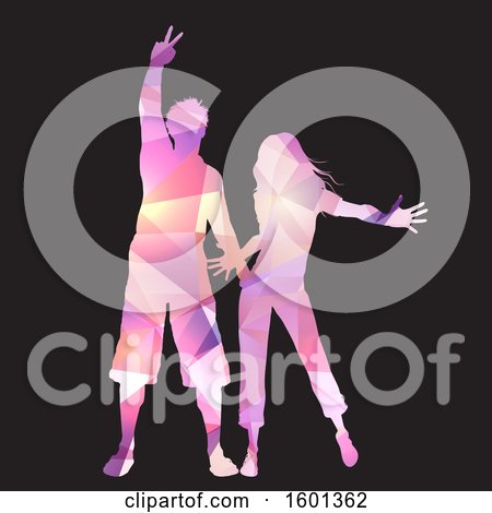 Clipart of a Geometric Silhouetted Woman and Man Dancing on Black - Royalty Free Vector Illustration by KJ Pargeter