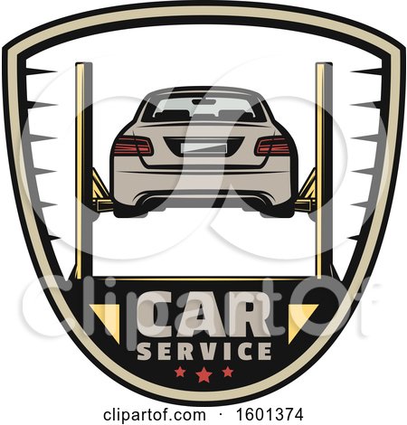 Clipart of a Car Lift Shield Design - Royalty Free Vector Illustration by Vector Tradition SM