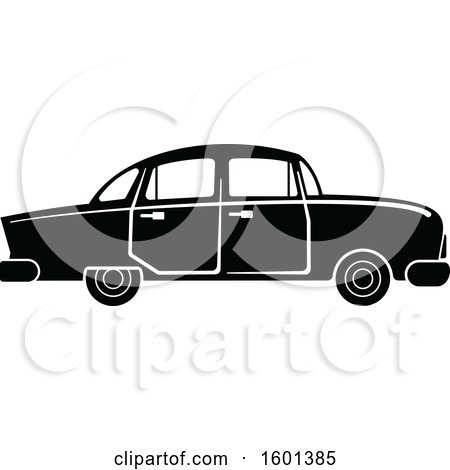 Clipart of a Black and White Vintage Car - Royalty Free Vector Illustration by Vector Tradition SM