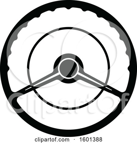 Clipart of a Black and White Car Steering Wheel - Royalty Free Vector Illustration by Vector Tradition SM