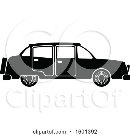 Clipart of a Black and White Vintage Car - Royalty Free Vector Illustration by Vector Tradition SM