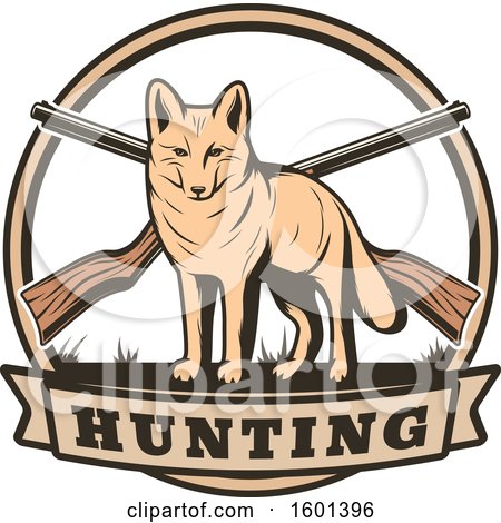 Clipart of a Hunting Shield Design with a Coyote - Royalty Free Vector Illustration by Vector Tradition SM