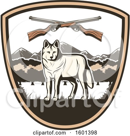 Clipart of a Hunting Shield Design with a Wolf - Royalty Free Vector Illustration by Vector Tradition SM