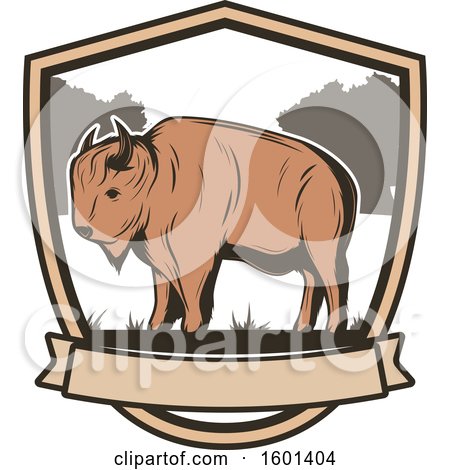 Clipart of a Hunting Shield Design with a Bison - Royalty Free Vector Illustration by Vector Tradition SM