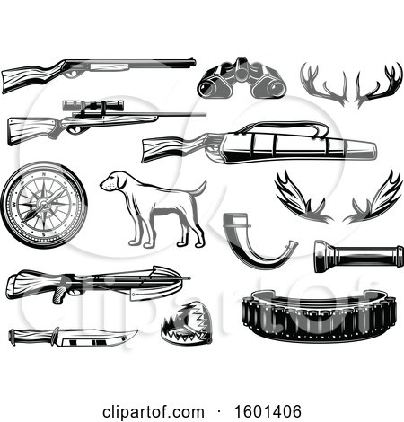 Clipart of Black and White Hunting Icons - Royalty Free Vector Illustration by Vector Tradition SM