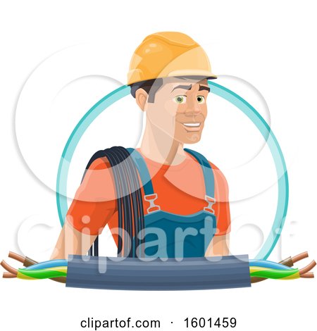 Clipart of a Male Electrican with Wires - Royalty Free Vector Illustration by Vector Tradition SM