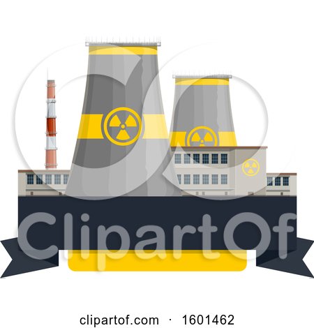 Clipart of a Nuclear Power Plant and Banners - Royalty Free Vector Illustration by Vector Tradition SM