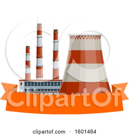 Clipart of a Thermal Power Station and Banner - Royalty Free Vector Illustration by Vector Tradition SM