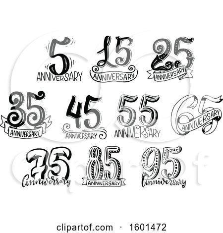 Clipart of Black and White Anniversary Designs - Royalty Free Vector Illustration by Vector Tradition SM