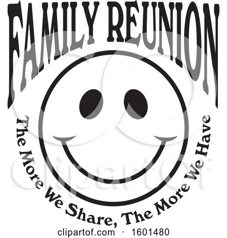 Clipart of a Black and White Family Reunion Happy Face with the More We Share the More We Have Text - Royalty Free Vector Illustration by Johnny Sajem