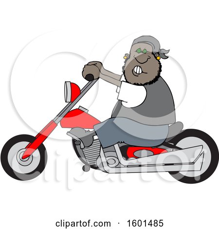Clipart of a Cartoon Black Male Biker Riding a Motorcycle - Royalty Free Vector Illustration by djart