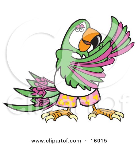 Happy Green And Purple Parrot Dancing Clipart Illustration by Andy Nortnik