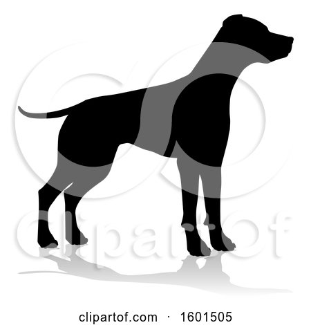 Clipart of a Silhouetted Dog, with a Reflection or Shadow, on a White Background - Royalty Free Vector Illustration by AtStockIllustration