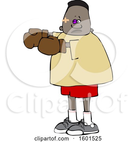 Clipart of a Cartoon Beat up Black Boy Boxer - Royalty Free Vector Illustration by djart