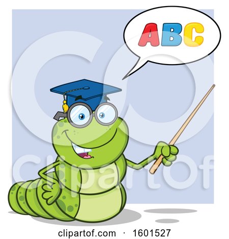 Clipart of a Cartoon Caterpillar Teacher Mascot Character Teaching the ABCs and Holding a Pointer Stick - Royalty Free Vector Illustration by Hit Toon