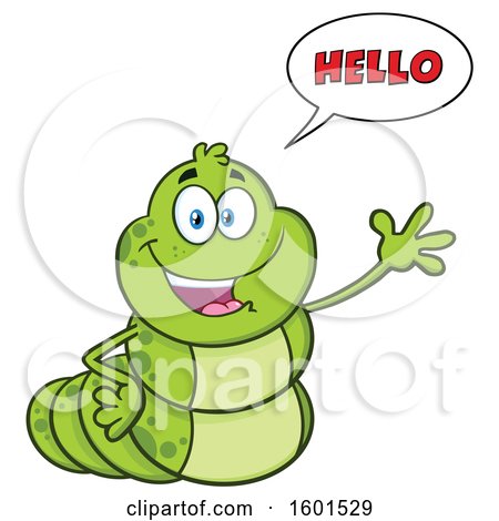 Clipart of a Cartoon Caterpillar Mascot Character Saying Hello and Waving - Royalty Free Vector Illustration by Hit Toon