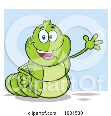 Clipart of a Cartoon Caterpillar Mascot Character Waving over Blue - Royalty Free Vector Illustration by Hit Toon