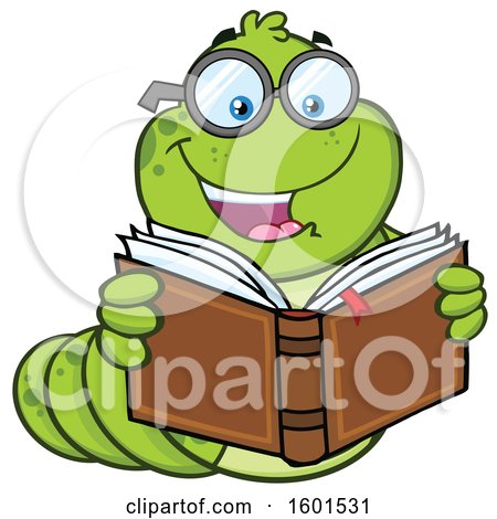 Clipart of a Cartoon Caterpillar Mascot Character Reading a Book - Royalty Free Vector Illustration by Hit Toon
