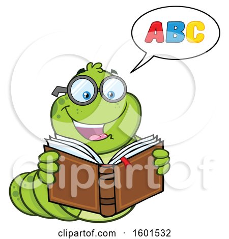 Clipart of a Cartoon Caterpillar Mascot Character Reading an Alphabet Book - Royalty Free Vector Illustration by Hit Toon