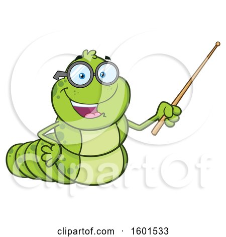 Clipart of a Cartoon Caterpillar Mascot Character Holding a Pointer Stick - Royalty Free Vector Illustration by Hit Toon