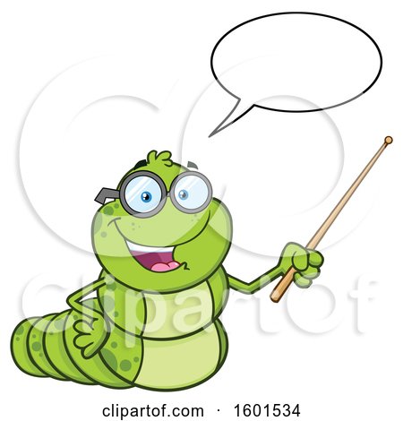 Clipart of a Cartoon Caterpillar Mascot Character Talking and Holding a Pointer Stick - Royalty Free Vector Illustration by Hit Toon