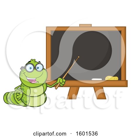 Clipart of a Cartoon Caterpillar Teacher Mascot Character Pointing to a Black Board - Royalty Free Vector Illustration by Hit Toon