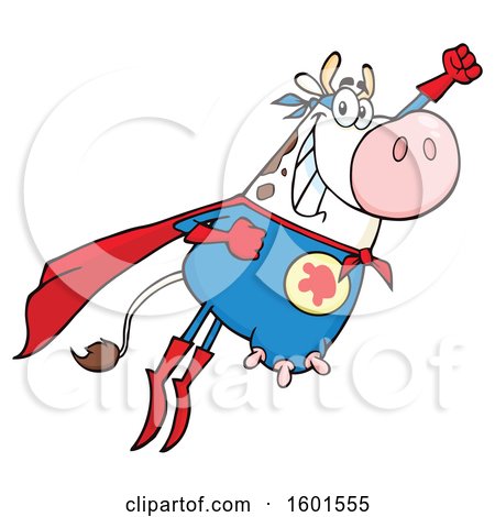 Clipart of a Flying Super Hero Cow - Royalty Free Vector Illustration by Hit Toon