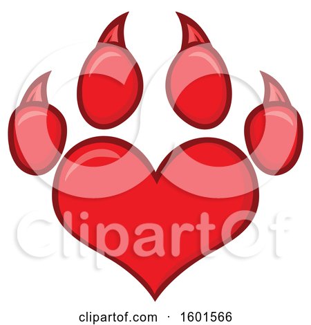 Clipart of a Red Heart Shaped Paw Print - Royalty Free Vector Illustration by Hit Toon