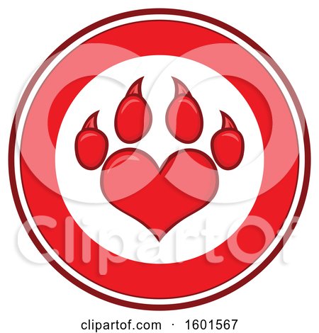 Clipart of a Red Heart Shaped Paw Print in a Circle - Royalty Free Vector Illustration by Hit Toon
