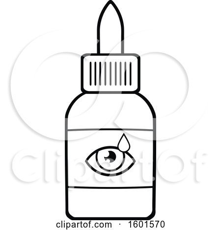 Clipart of a Lineart Bottle of Eye Drops - Royalty Free Vector Illustration by Hit Toon