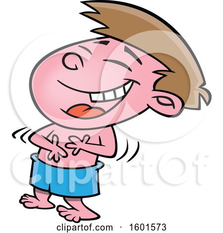 Clipart of a Cartoon White Boy Tickled Pink and Laughing - Royalty Free Vector Illustration by toonaday