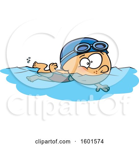 Clipart of a Cartoon White Girl Swimming - Royalty Free Vector Illustration by toonaday