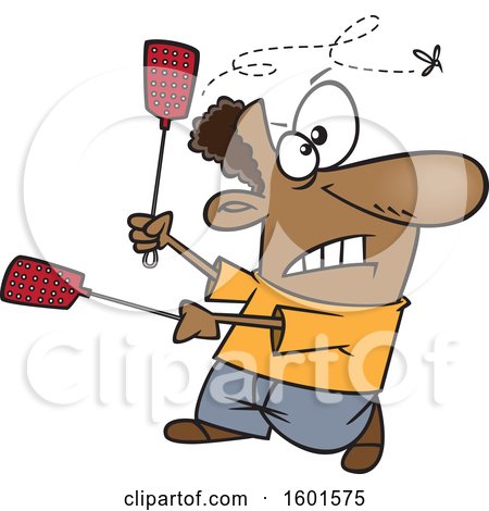 Clipart of a Cartoon Black Man Using Two Swatters to Try to Kill a Fly - Royalty Free Vector Illustration by toonaday