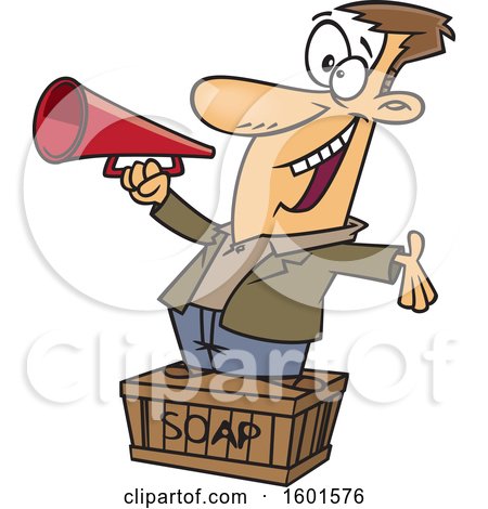 Clipart of a Cartoon White Man Using a Megaphone and Standing on a Soapbox - Royalty Free Vector Illustration by toonaday