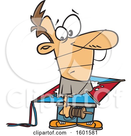Clipart of a Cartoon White Man with a Kite Crashed Around His Body - Royalty Free Vector Illustration by toonaday