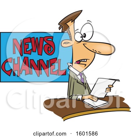 Clipart of a Cartoon White Male News Anchor at Work - Royalty Free Vector Illustration by toonaday