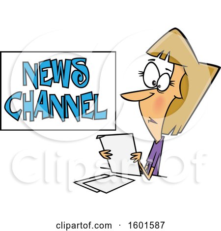Clipart of a Cartoon White Female News Reporter at Work - Royalty Free Vector Illustration by toonaday