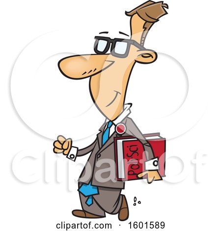 Clipart of a Cartoon White Man Carrying a Political Science Book - Royalty Free Vector Illustration by toonaday
