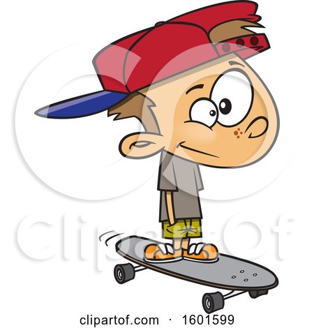 Clipart of a Cartoon White Boy Skateboarding - Royalty Free Vector Illustration by toonaday
