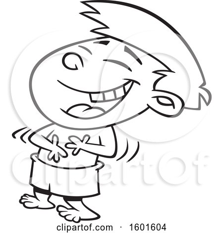 Clipart of a Cartoon Lineart Boy Tickled Pink and Laughing - Royalty Free Vector Illustration by toonaday