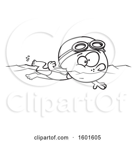 Clipart of a Cartoon Lineart Girl Swimming - Royalty Free Vector Illustration by toonaday