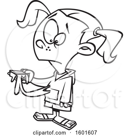 Clipart of a Cartoon Lineart Girl Making a Mess with Smores - Royalty Free Vector Illustration by toonaday