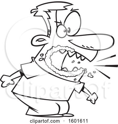 Clipart of a Cartoon Lineart Angry Man Yelling and Foaming at the Mouth - Royalty Free Vector Illustration by toonaday